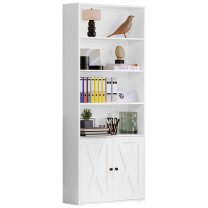 Farmhouse Bookshelf with Open Display & Storage Cabinet