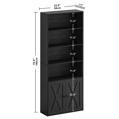Farmhouse Bookshelf with Open Display & Storage Cabinet