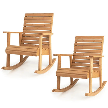 Set of 2 Wooden Rocking Chairs for Garden or Patio