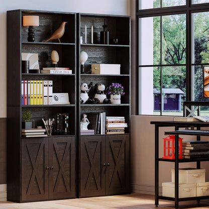 Farmhouse Bookshelf with Open Display & Storage Cabinet
