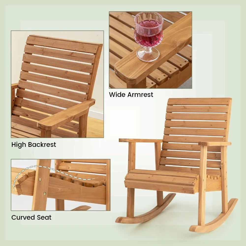 Set of 2 Wooden Rocking Chairs for Garden or Patio