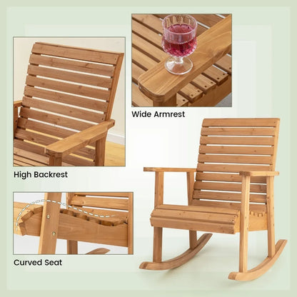 Set of 2 Wooden Rocking Chairs for Garden or Patio