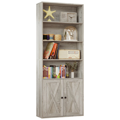 Farmhouse Bookshelf with Open Display & Storage Cabinet