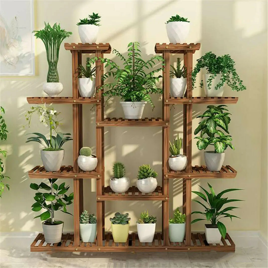 Wooden Plant Stand Holds 16 Plants for Indoor, Outdoor