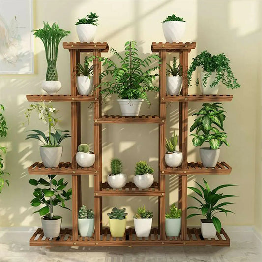 Wooden Plant Stand Holds 16 Plants for Indoor, Outdoor