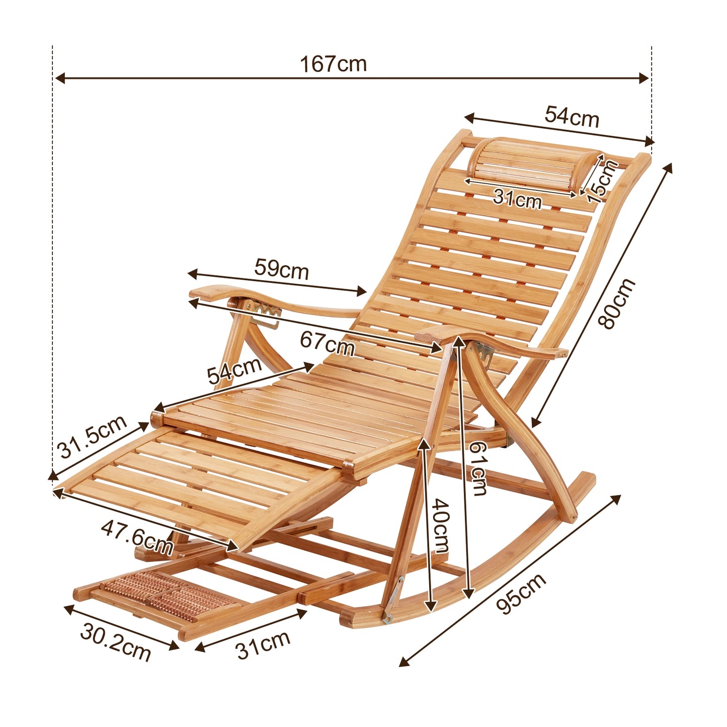 Bamboo Rocking Chair for Living Room or Backyard Patio