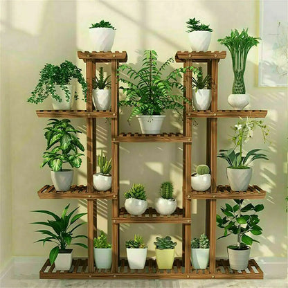 Wooden Plant Stand Holds 16 Plants for Indoor, Outdoor