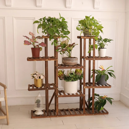 Wooden Plant Stand Holds 16 Plants for Indoor, Outdoor