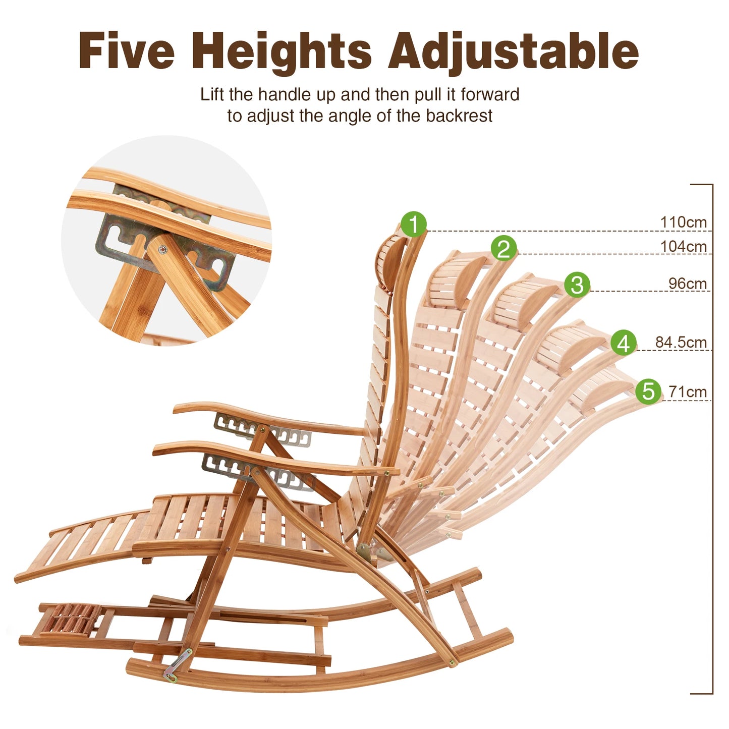 Bamboo Rocking Chair for Living Room or Backyard Patio