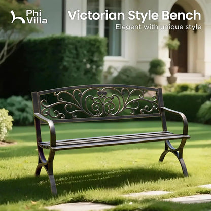 Cast Iron Steel Garden Bench for Patio or Porch