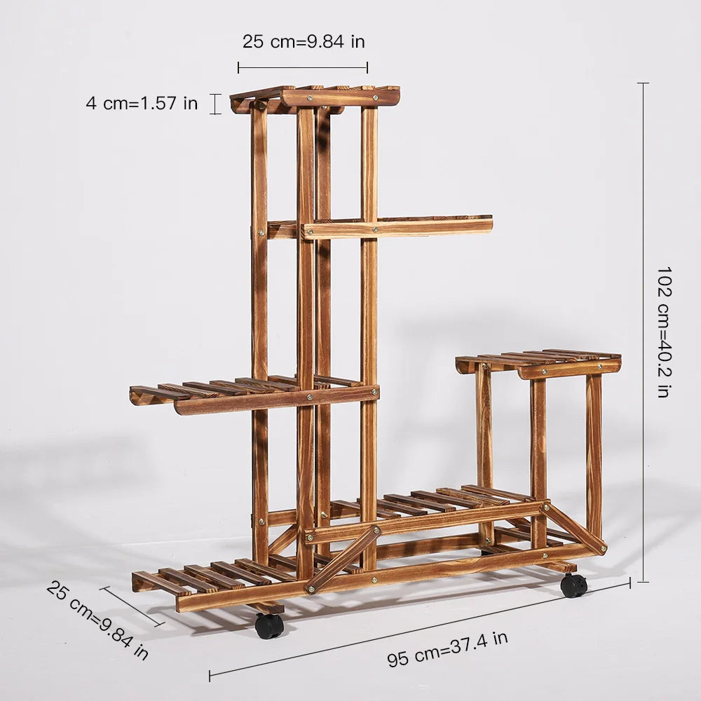 Wooden Plant Stand for Indoor, Outdoor with Wheels