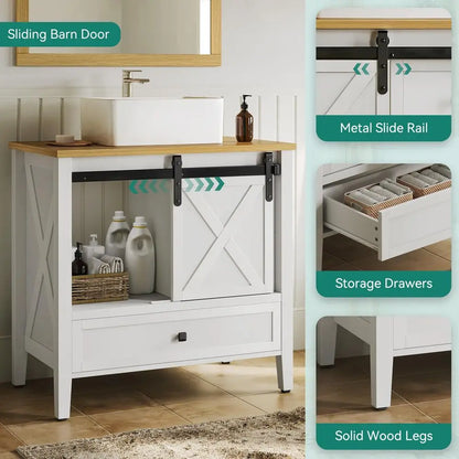 Farmhouse Bathroom Vanity with Sink & Sliding Door