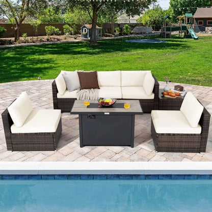 7 Piece Patio Furniture Set with Fire Pit Table