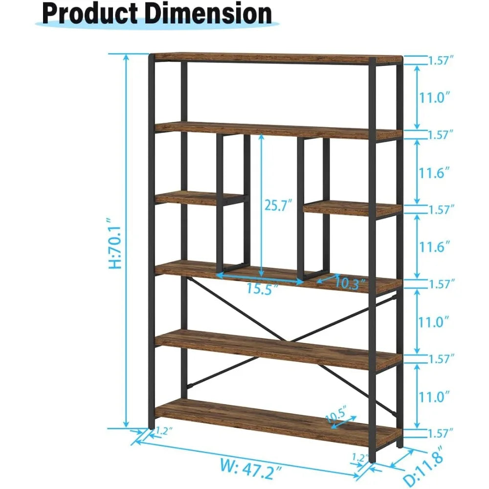 6-Tier Industrial Bookshelf & Vertical Display