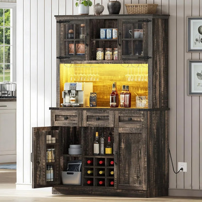 72" Tall Farmhouse Pantry Cabinet with Power Outlet & Lights