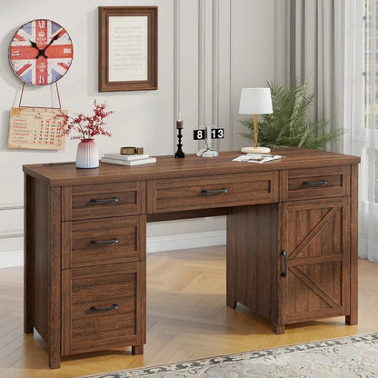 Farmhouse Home Office Desk with Drawers & Storage Cabinet
