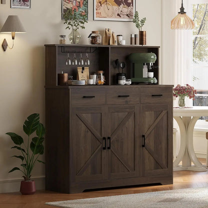 Farmhouse Buffet Cabinet or Coffee Bar Pantry for Kitchen & Dining Room