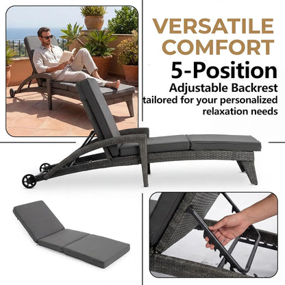 Set of 2 Upholstered Chaise Lounges with Wheels