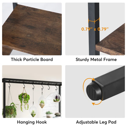 71" Tall, Indoor, Outdoor Plant Stand with Hanging Hooks