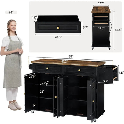 Mobile Kitchen Island with Power Outlet