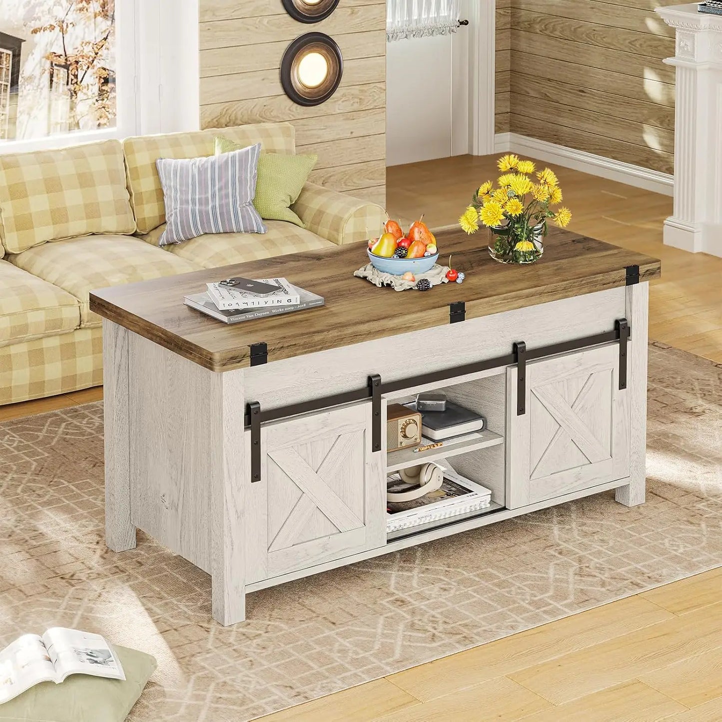 Lift Top Farmhouse Coffee Table with Storage