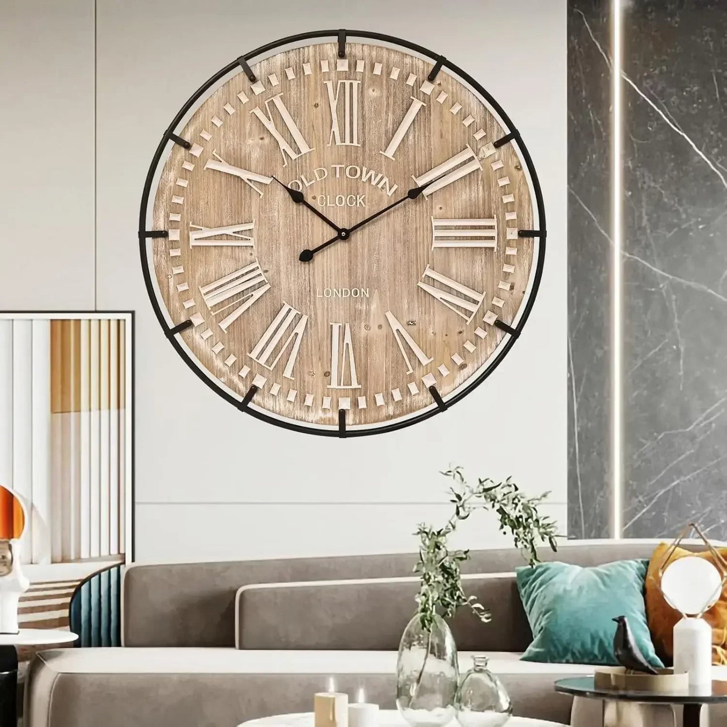 30" Farmhouse Wood & Metal Wall Clock