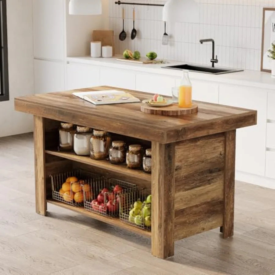 3-Tier Farmhouse Kitchen Island with Storage
