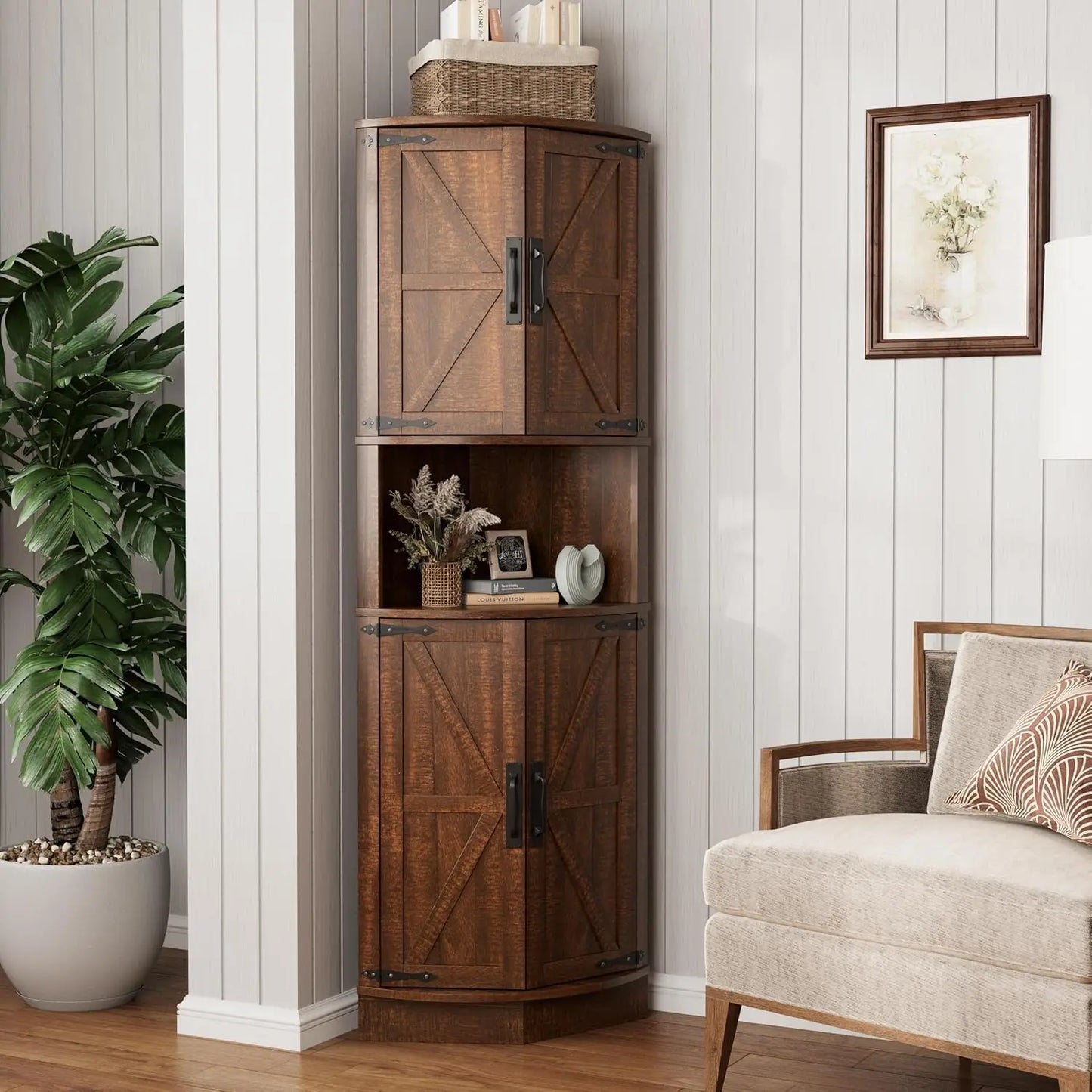 64.8" Tall Farmhouse Corner Storage Cabinet