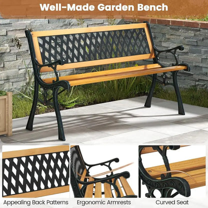 Outdoor Garden Bench with Cast Iron & Hardwood