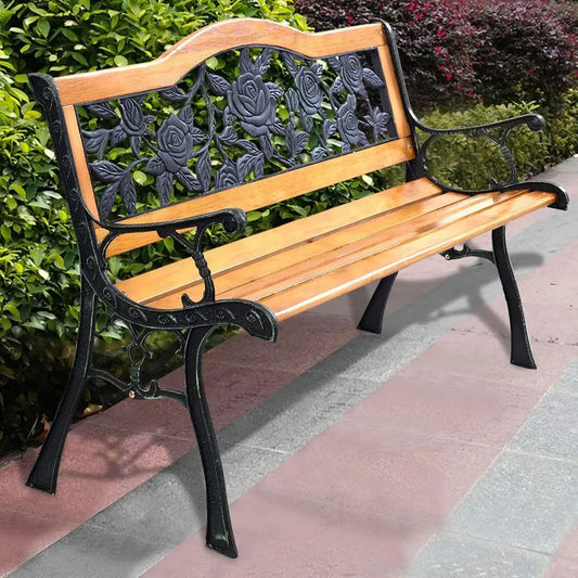 Outdoor Patio Bench with Cast Iron Frame