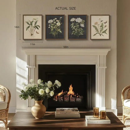 4 Piece, Framed Rustic Farmhouse Floral Canvas
