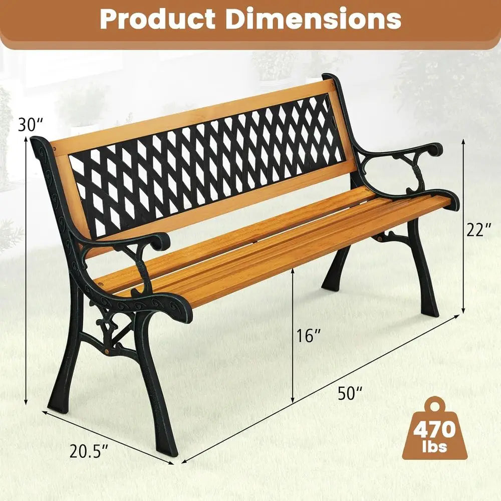 Outdoor Garden Bench with Cast Iron & Hardwood