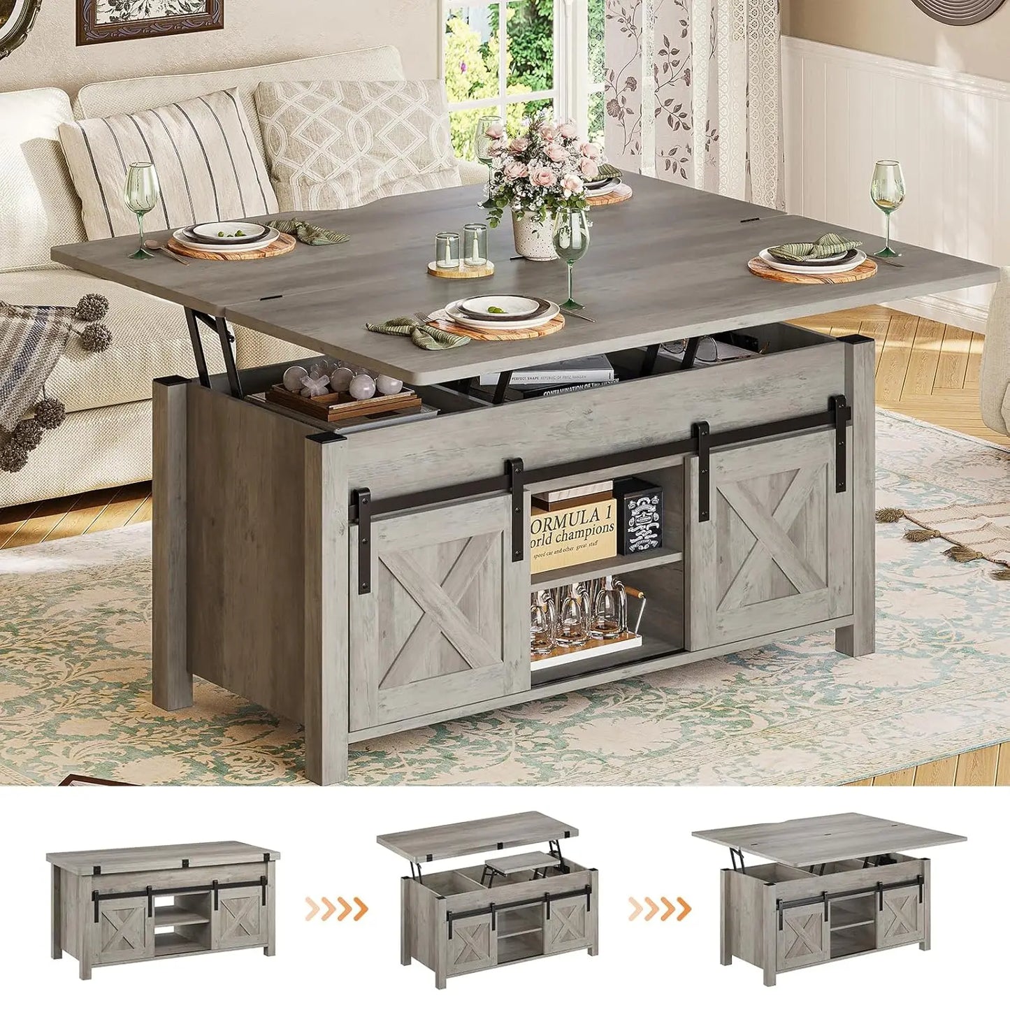 Lift Top Farmhouse Coffee Table with Storage