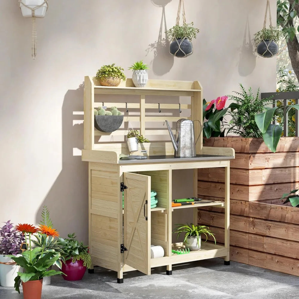 Outdoor Wooden Potting Bench Table