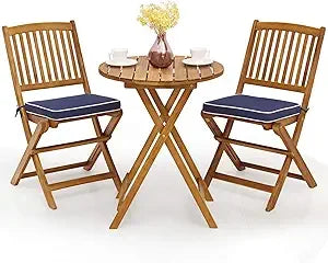3 Piece Patio Bistro Set with 2 Cushioned Chairs