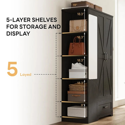 70" Tall Wardrobe Closet with Mirror for Bedroom