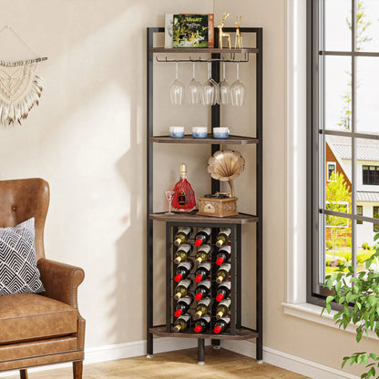 Corner Shelf Wine Rack Bar Cabinet with Glass Holder