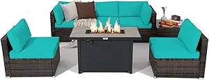 7 Piece Patio Furniture Set with Fire Pit Table