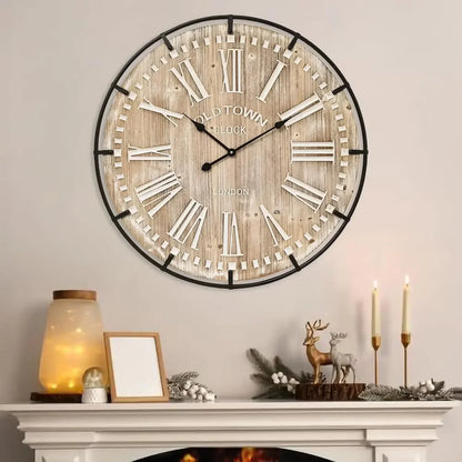 30" Farmhouse Wood & Metal Wall Clock