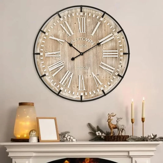 30" Farmhouse Wood & Metal Wall Clock