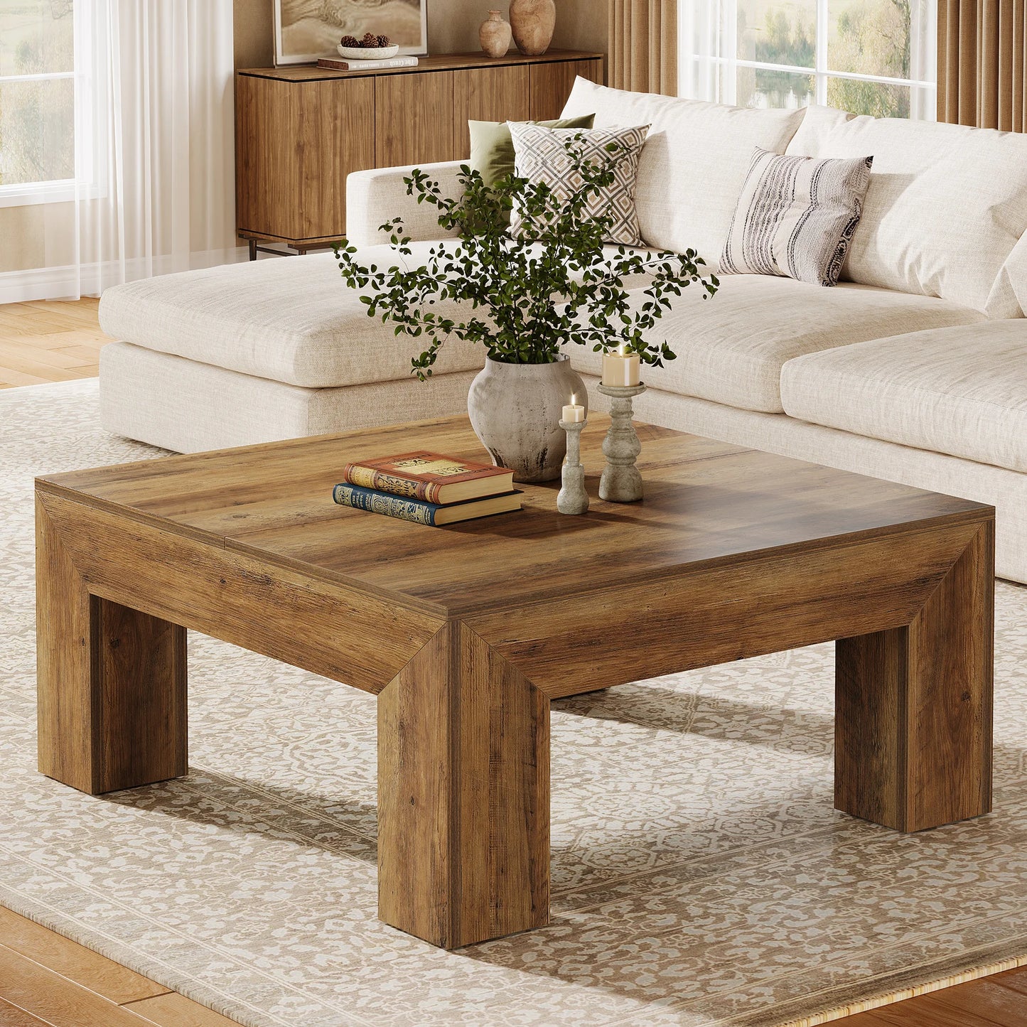 Rustic Farmhouse Coffee Table with Sturdy Wooden Legs
