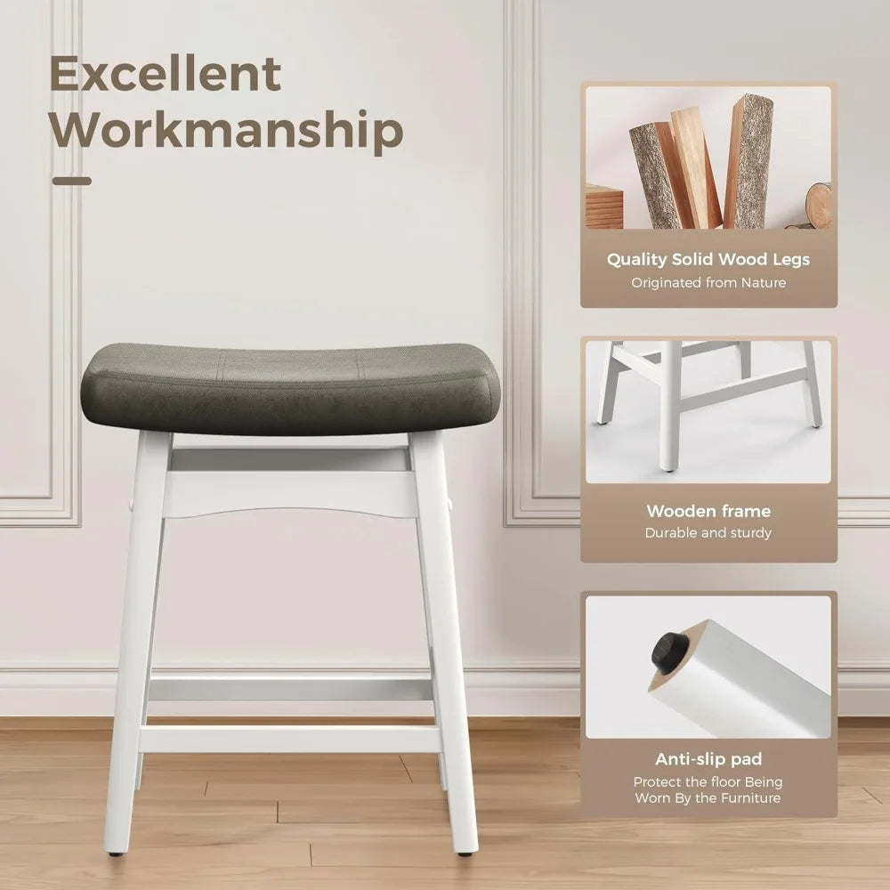 Set of 2 Farmhouse Saddle Seat Bar Stools for Kitchen Island & Bar Counter