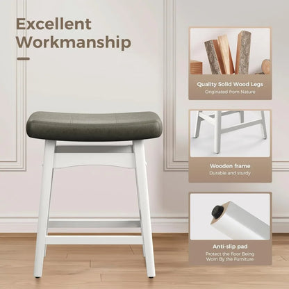 Set of 2 Farmhouse Saddle Seat Bar Stools for Kitchen Island & Bar Counter