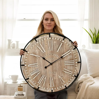 30" Farmhouse Wood & Metal Wall Clock