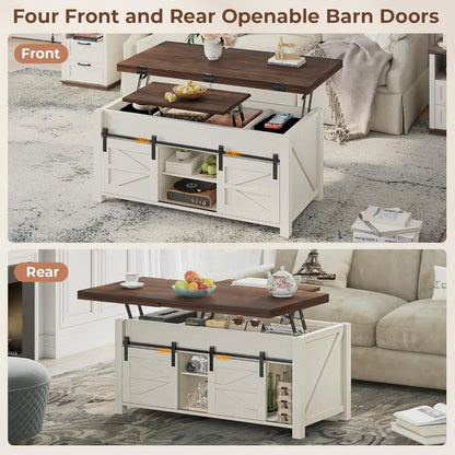 Lift Top Farmhouse Coffee Table with Adjustable Shelves