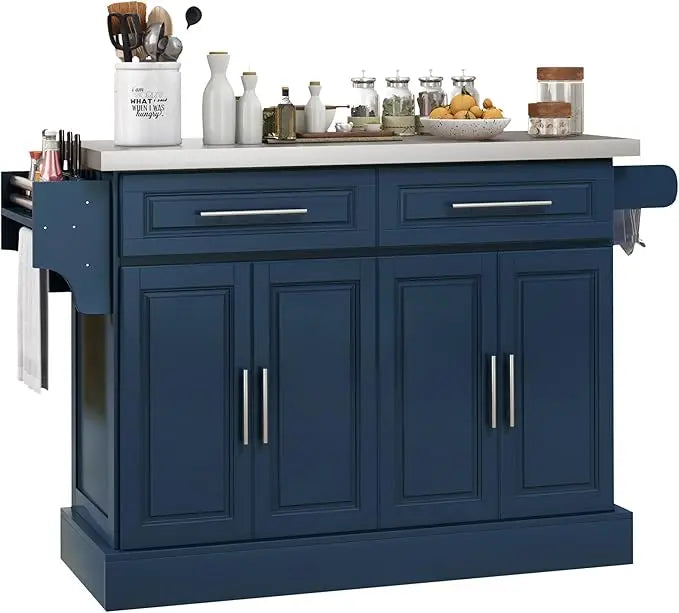 Rolling Kitchen Island Cart with Stainless Steel Top