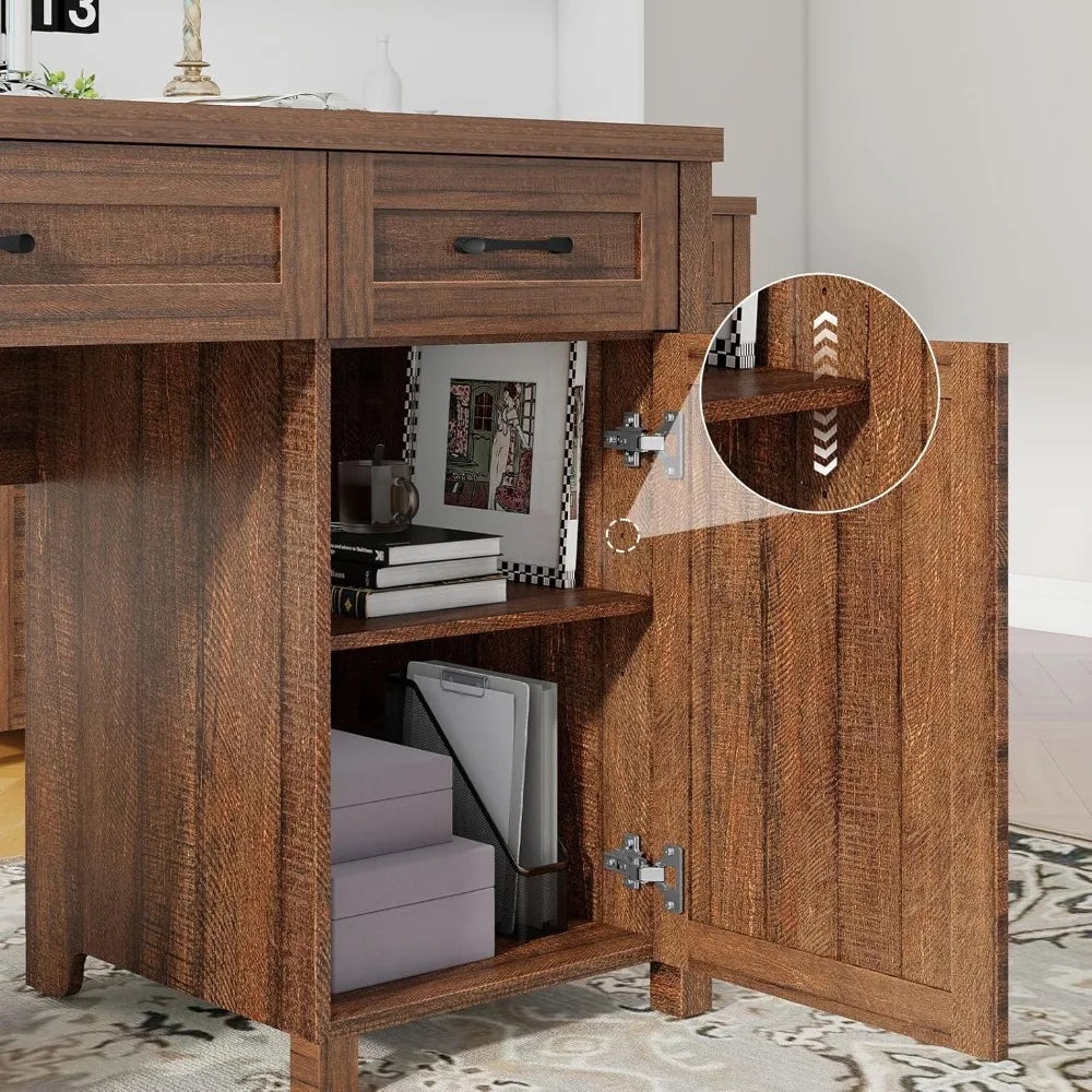 Farmhouse Home Office Desk with Drawers & Storage Cabinet