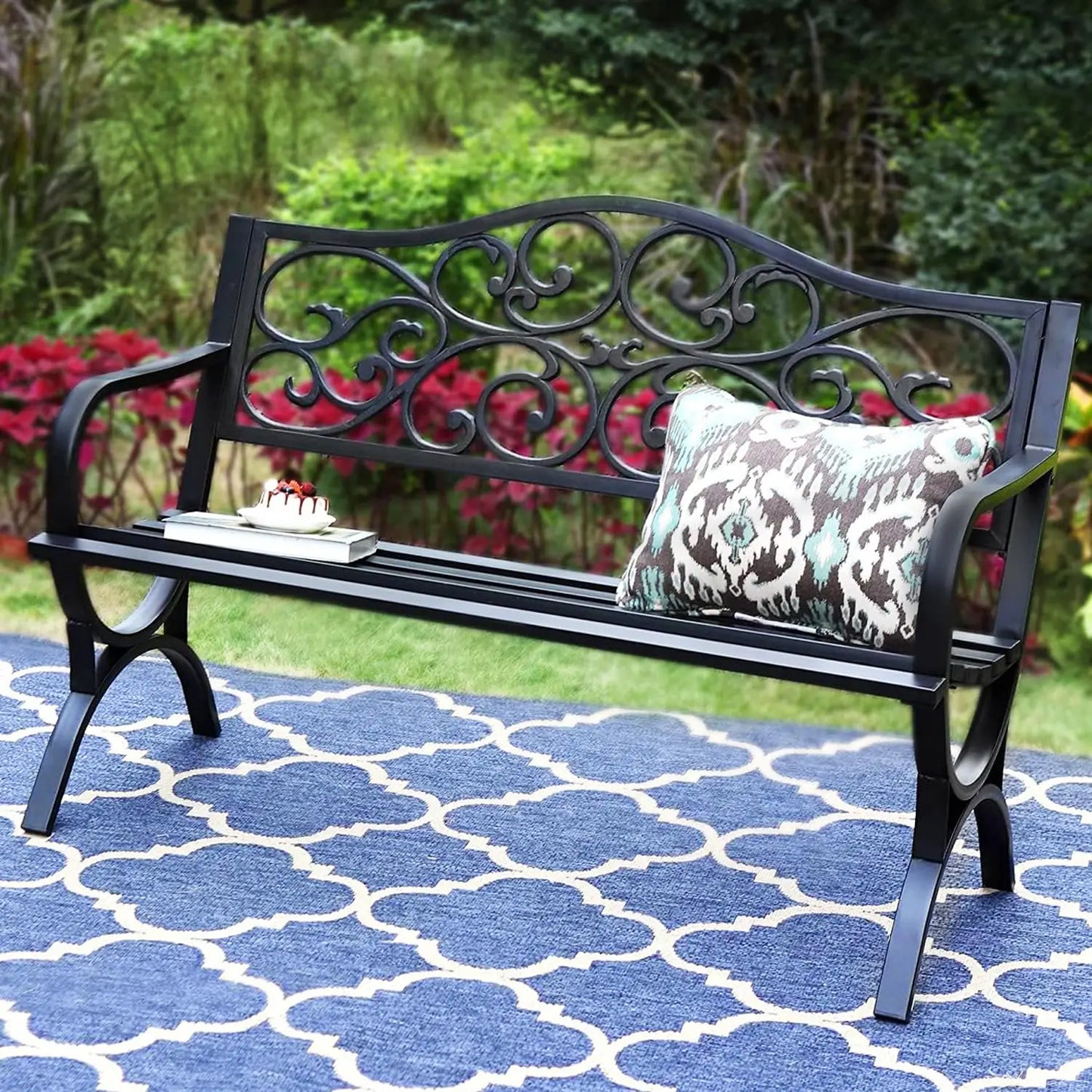 Cast Iron Steel Garden Bench for Patio or Porch