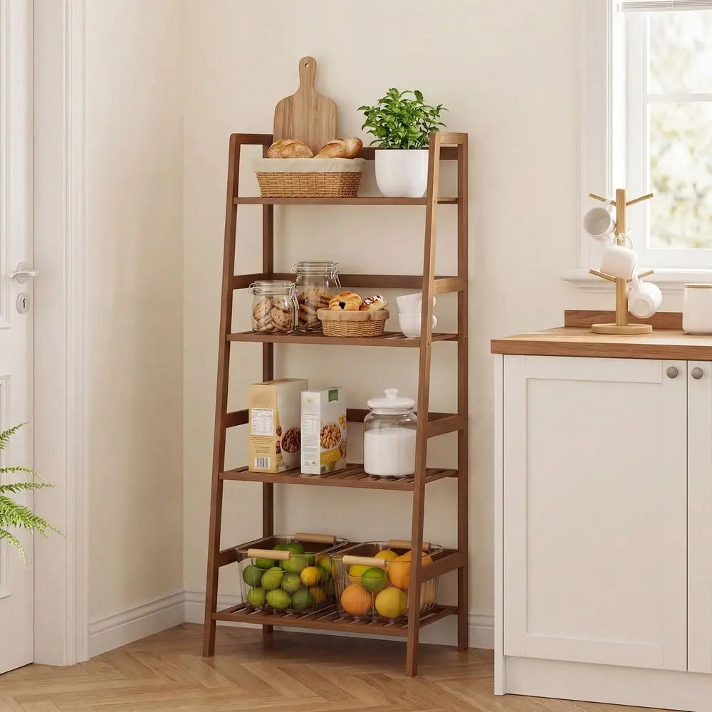 Bamboo Ladder Bookshelf or Plant Display Stand