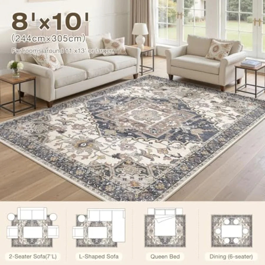 8' x 10' Non-Slip Vintage Area Rug